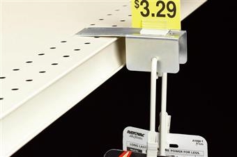 Merchandising Strip Hanger for Perforated Shelves